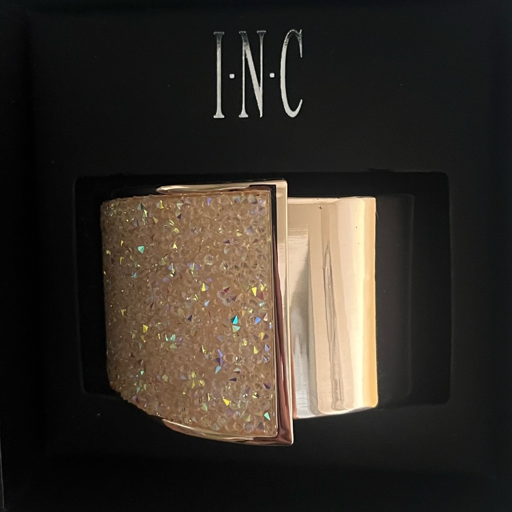 INC International Concepts Rose Gold and Iridescent Crystal Cuff Bracelet New